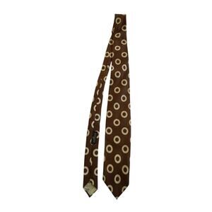 Vintage Mod Silk Tie‎ Lanvin Paris Brown Beige Geometric Retro